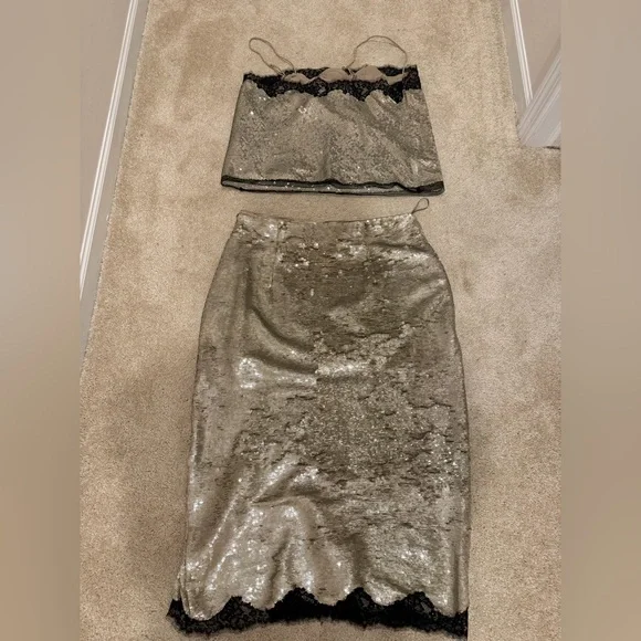 J.Crew Gwyneth lace-trim slip skirt with sequins and Matching Camisole top L/12 - Picture 4 of 4